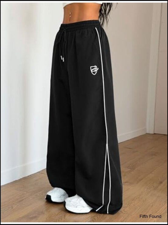 Medium Size Parachute Track Pants Elastic Waist Wide Leg Sweatpants - Picture 4 of 6